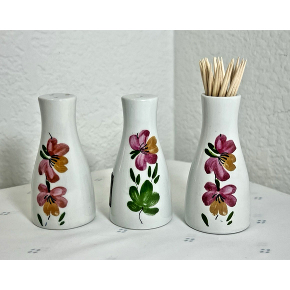 Vintage FRANCO POZZI Ceramic Salt & Pepper Shakers Toothpick Holder ITALY - Picture 1 of 6